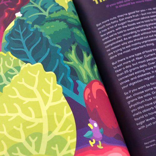Close up of the Health Journal information pages and colorful illustration